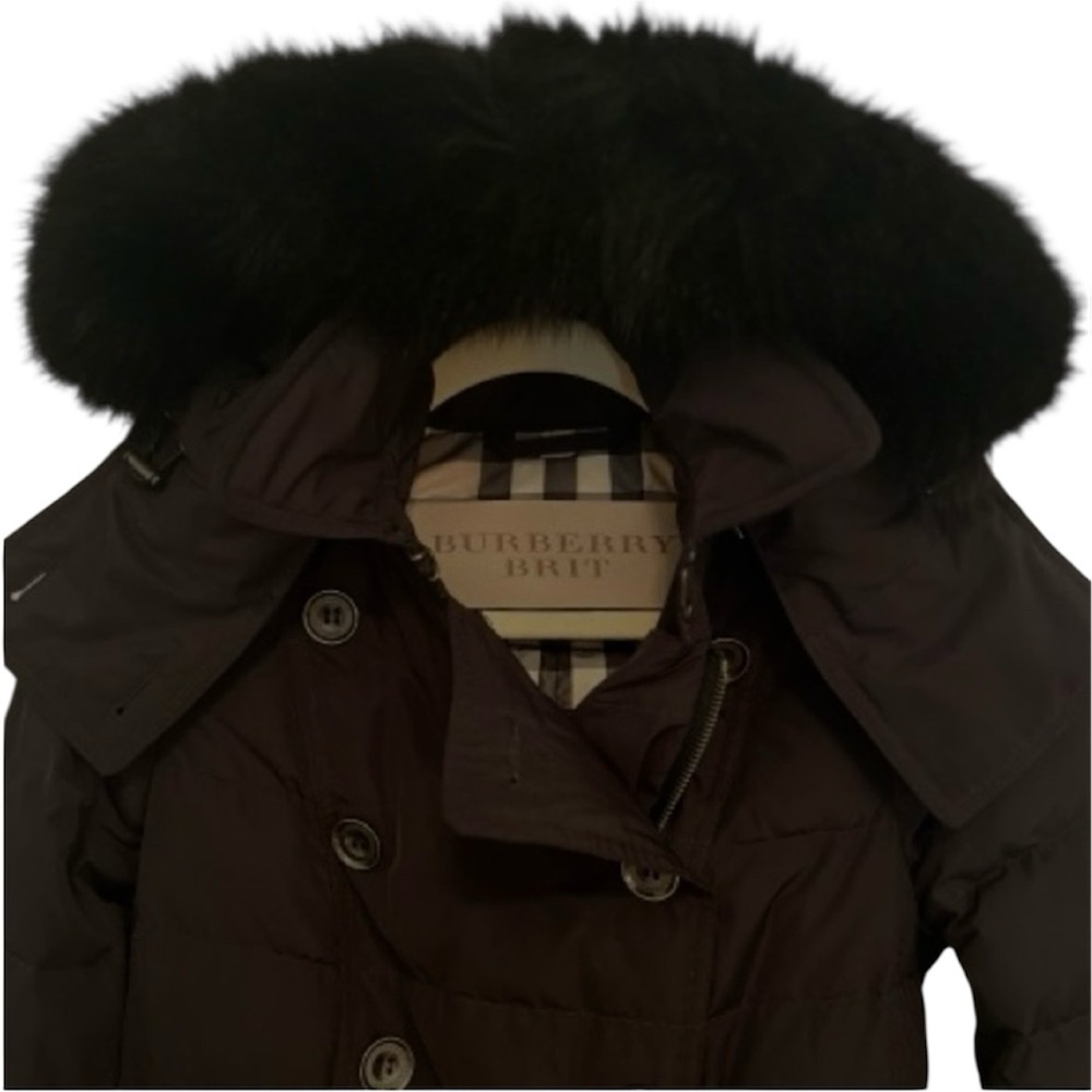 Burberry Brit Black Double-Breasted Down Puffer Coat/Fur Hood - Picture 9 of 14